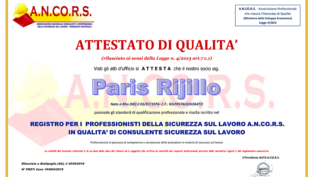 attestato di qualita consulente