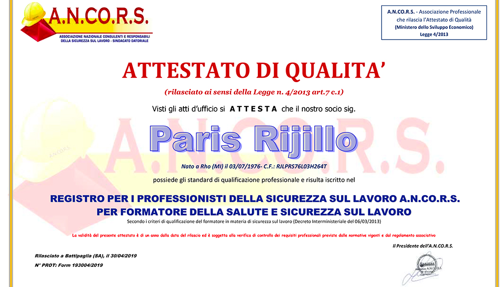 attestato di qualita formatore