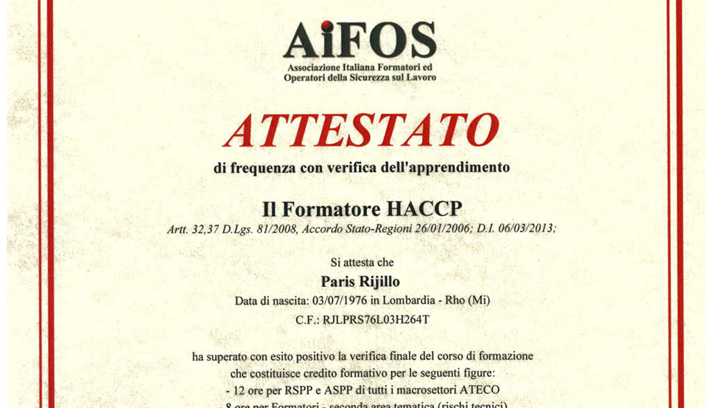 formatore haccp