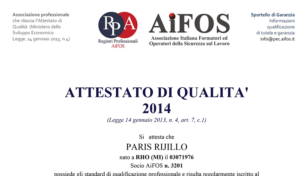 paris rijillo attestato rpa formatore qualificato