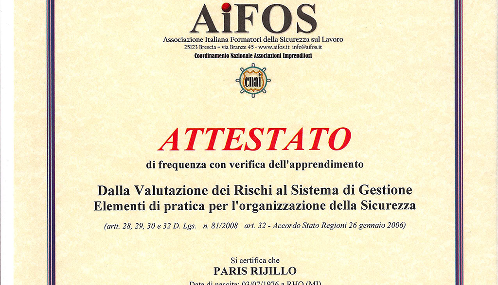 attestato dalla valutazione dei rischi al sistema di gestione
