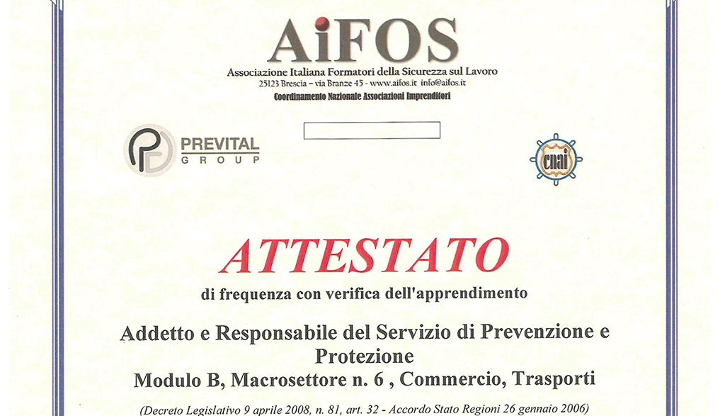 attestato rspp mod. b6