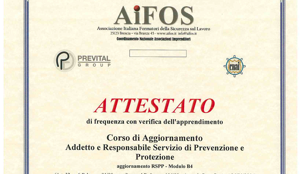 attestato aggiornamento rspp mod. b4